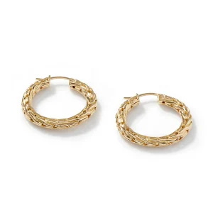 Women John Hardy Carved Chain Hoop Earrings, Gold, Small