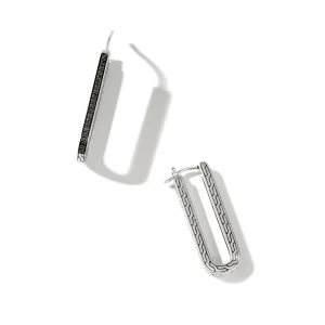 Women John Hardy Carved Chain Hoop Earrings, Silver, Pavé