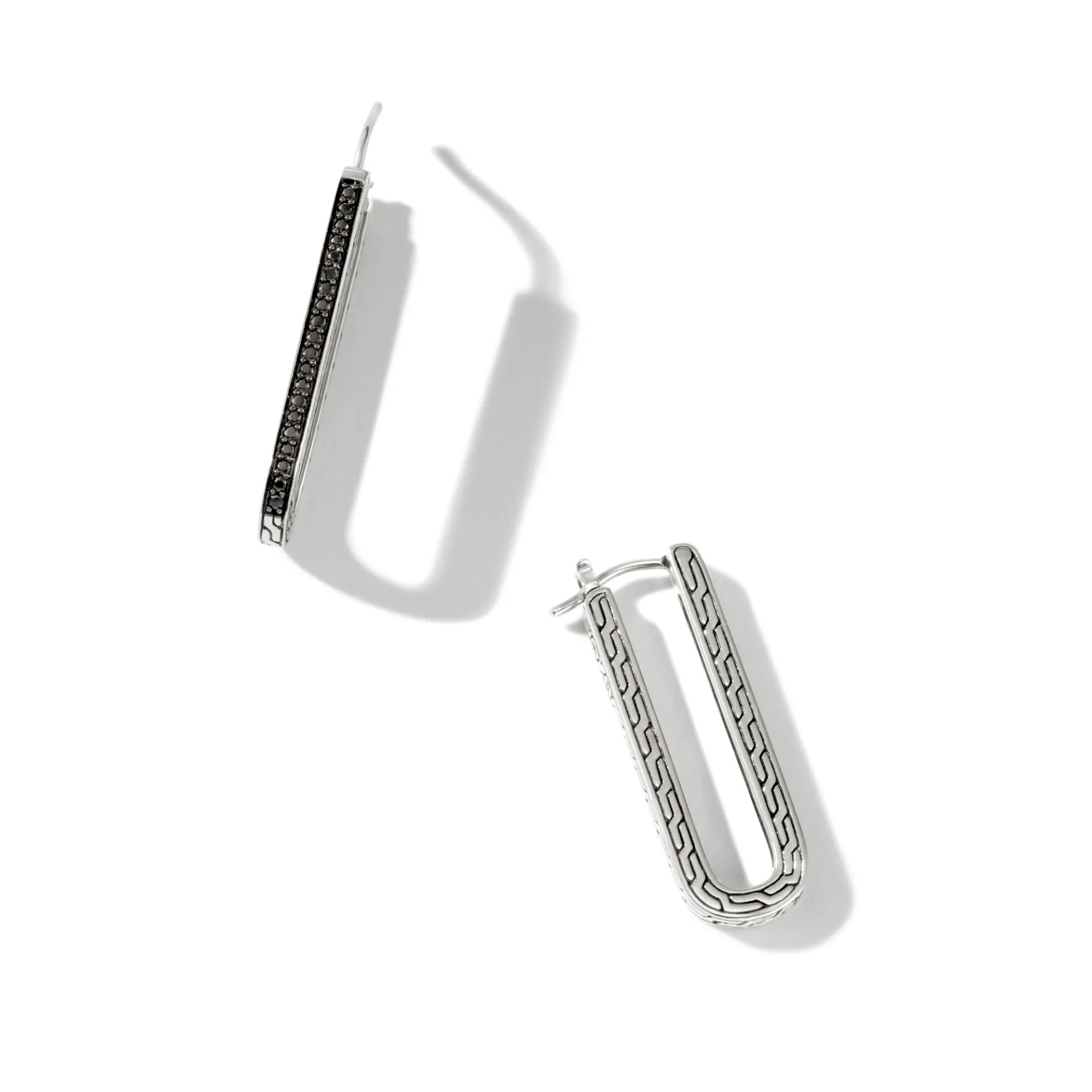 Women John Hardy Carved Chain Hoop Earrings, Silver, Pavé