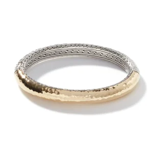 Women John Hardy Carved Chain Palu Hinged Bangle, Silver, Gold