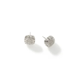 Women John Hardy Carved Chain Stud Earrings, Silver, Diamonds