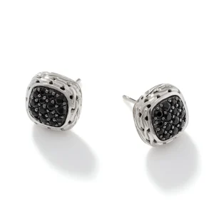 Women John Hardy Carved Chain Stud Earrings, Silver, Pavé