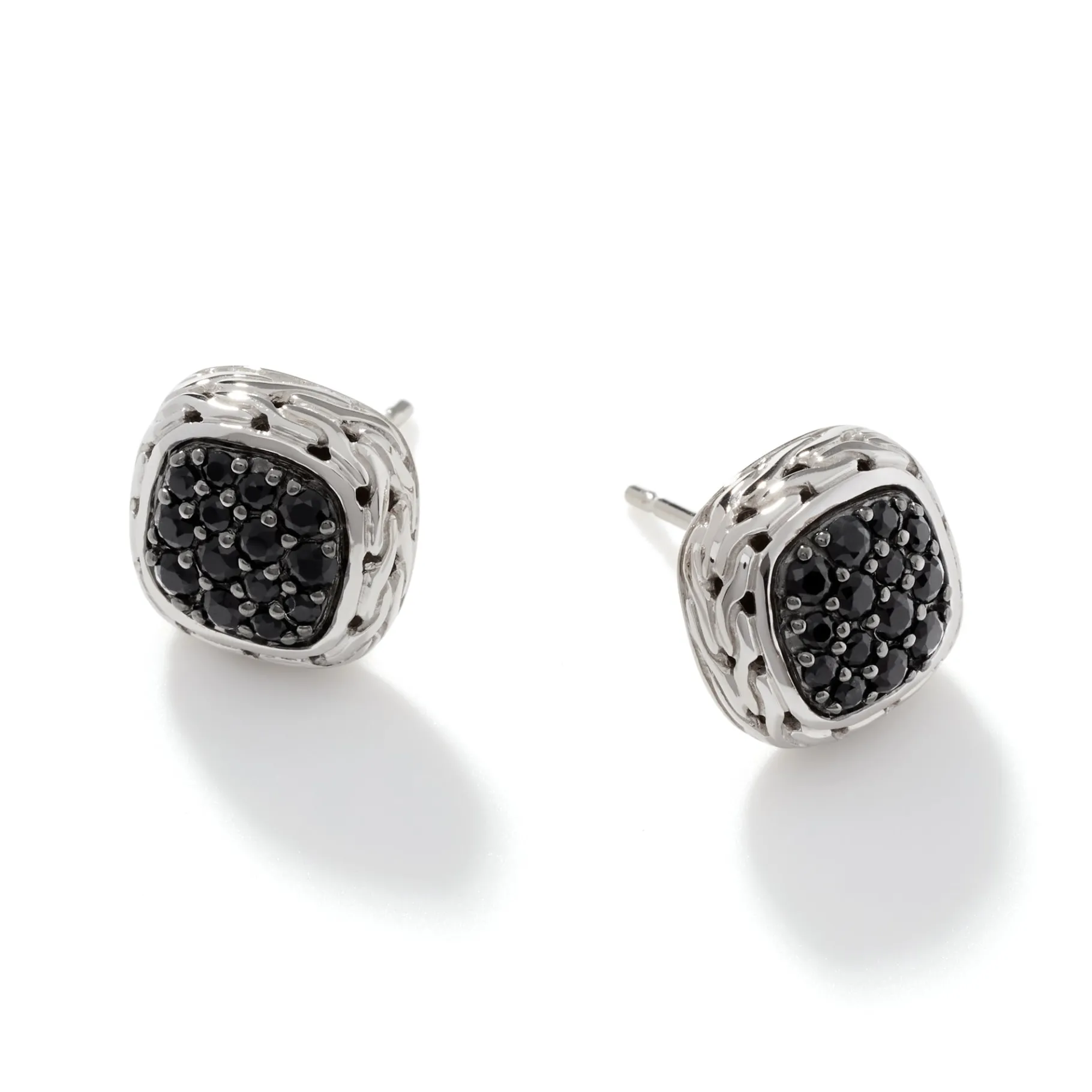 Women John Hardy Carved Chain Stud Earrings, Silver, Pavé