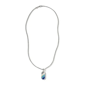 John Hardy Carved Tag Necklace, Silver, Gold, Gemstones