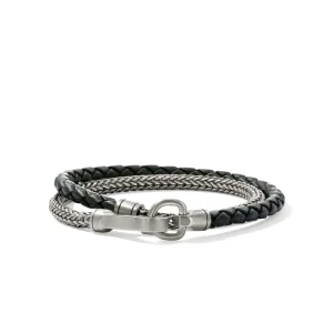 John Hardy Double Wrap, Silver, Leather, 4.5MM