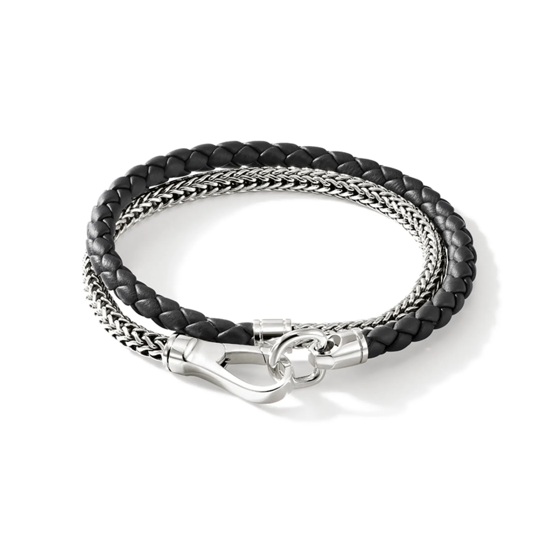 John Hardy Double Wrap, Silver, Leather, 4.5MM