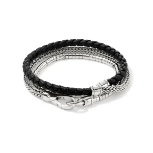 John Hardy Heishi Chain Wrap, Sterling Silver, Leather