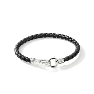 John Hardy Hook Clasp Bracelet, Leather, Silver, 5MM