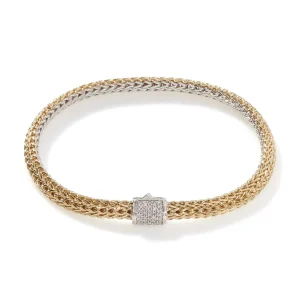 Women John Hardy Icon Bracelet, Gold, Silver, Diamonds, 5MM