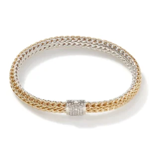 Women John Hardy Icon Bracelet, Gold, Silver, Diamonds, 6.5MM
