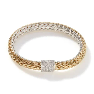 Women John Hardy Icon Bracelet, Gold, Silver, Diamonds, 7.5MM