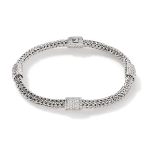 Women John Hardy Icon Bracelet, Sterling Silver, Diamonds, 5MM