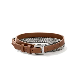 John Hardy Icon Wrap, Sterling Silver, Leather, 6.5MM