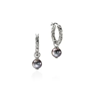 Women John Hardy JH Essential Grey Pearl Hoop Earring, Sterling Silver, 28MM