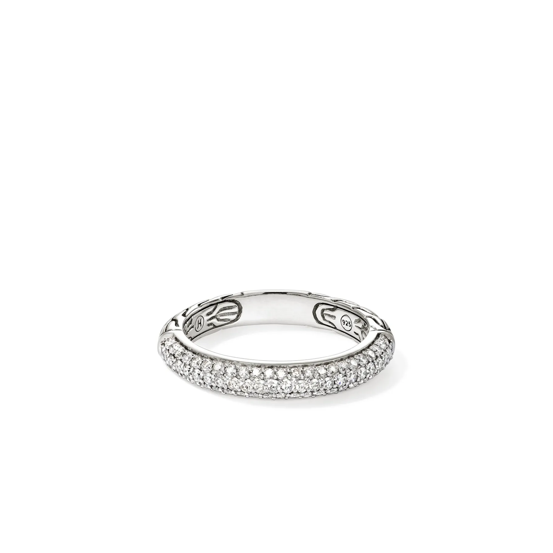 Women John Hardy JH Essential Pavé Band Ring, Sterling Silver, Diamonds, 3.5MM