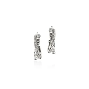Women John Hardy JH Essential Pavé Crossover Earring, Sterling Silver, Diamonds, 20.5MM