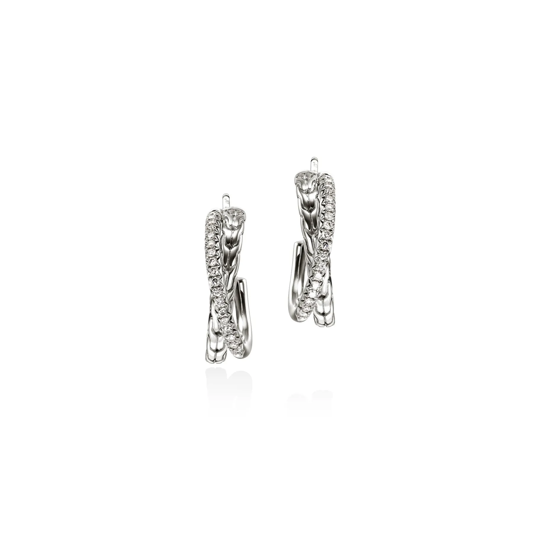 Women John Hardy JH Essential Pavé Crossover Earring, Sterling Silver, Diamonds, 20.5MM