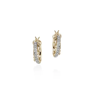 Women John Hardy JH Essential Pavé Crossover Hoop Earring, Gold, Diamonds, 9.5MM