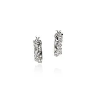 Women John Hardy JH Essential Pavé Crossover Hoop Earring, Sterling Silver, Diamonds, 9.5MM