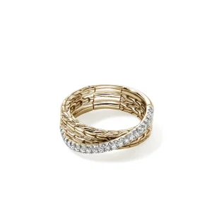 Women John Hardy JH Essential Pavé Crossover Ring, Gold, Diamonds
