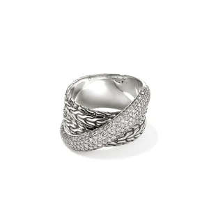 Women John Hardy JH Essential Pavé Crossover Ring, Sterling Silver, Diamonds
