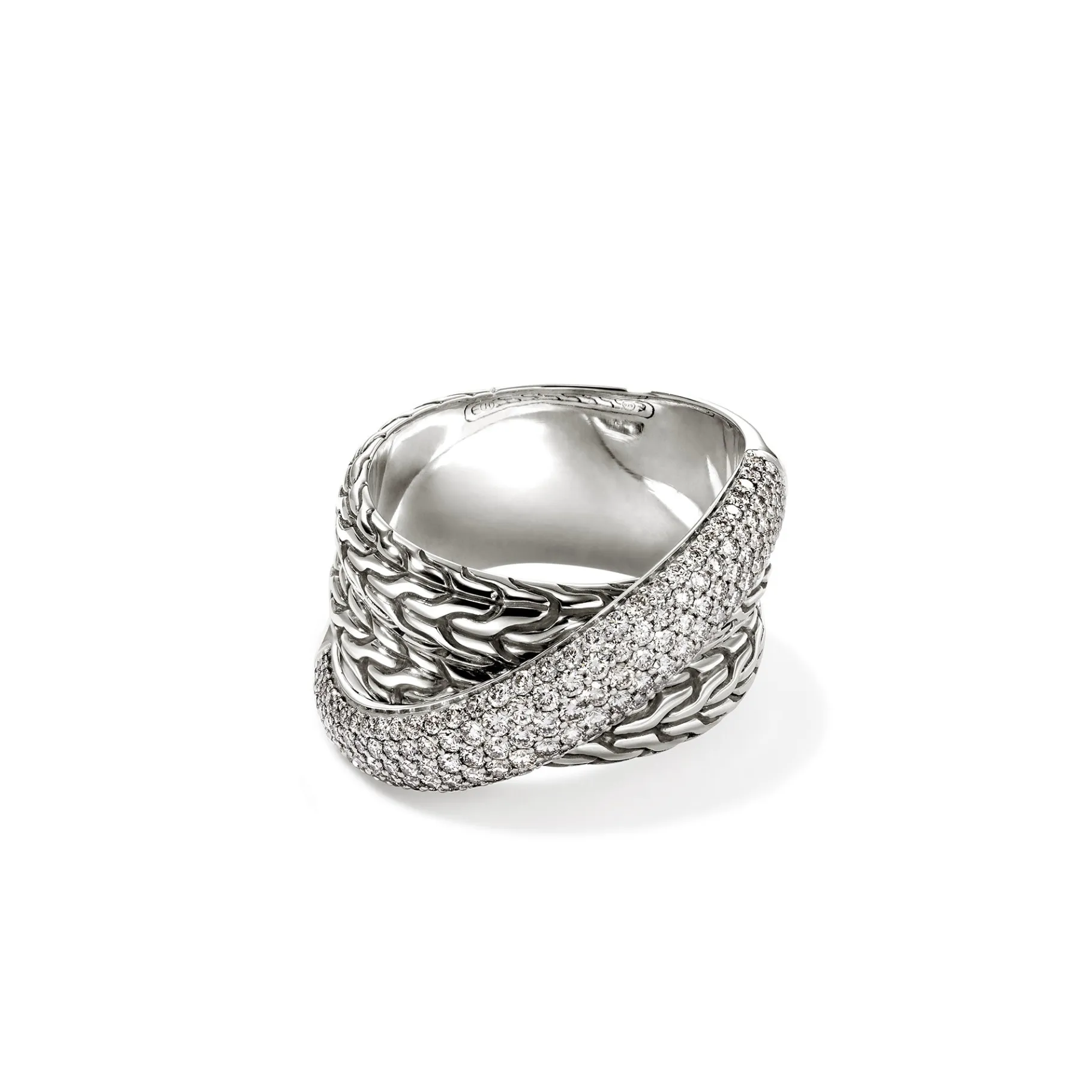 Women John Hardy JH Essential Pavé Crossover Ring, Sterling Silver, Diamonds