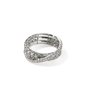 Women John Hardy JH Essential Pavé Crossover Ring, Sterling Silver, Diamonds