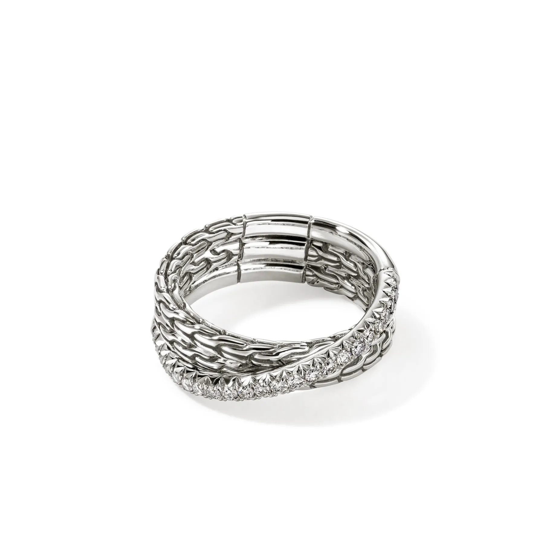 Women John Hardy JH Essential Pavé Crossover Ring, Sterling Silver, Diamonds