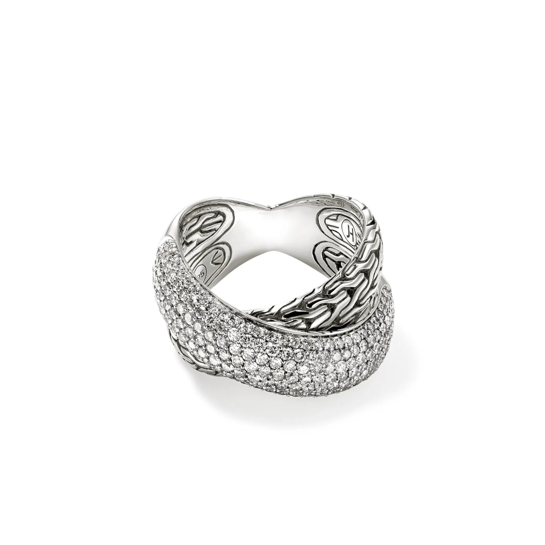 Women John Hardy JH Essential Pavé Crossover Ring, Sterling Silver, Diamonds