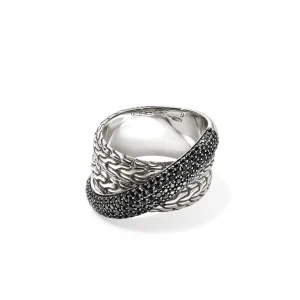 Women John Hardy JH Essential Pavé Crossover Ring, Sterling Silver, Gemstones