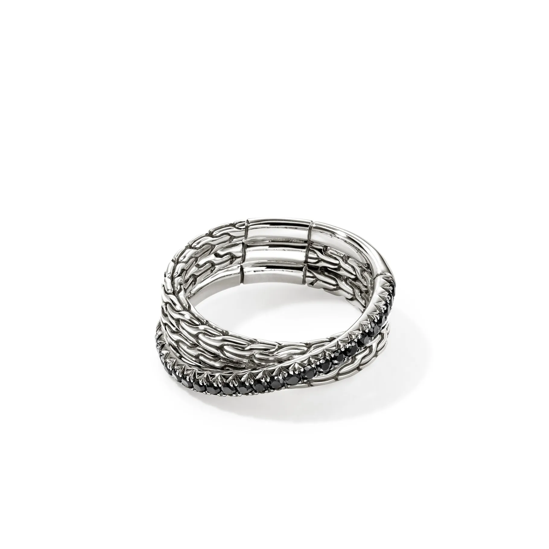 Women John Hardy JH Essential Pavé Crossover Ring, Sterling Silver, Gemstones