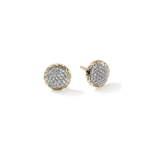 Women John Hardy JH Essential Pavé Stud Earring, Gold, Diamonds, 10MM