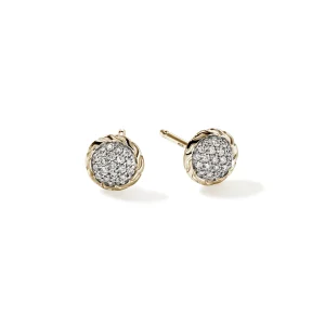 Women John Hardy JH Essential Pavé Stud Earring, Gold, Diamonds, 7MM