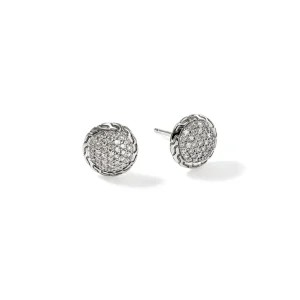 Women John Hardy JH Essential Pavé Stud Earring, Sterling Silver, Diamonds, 10MM