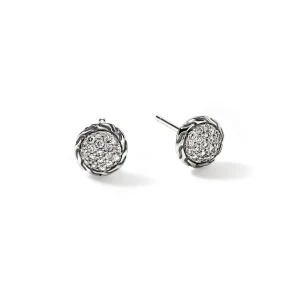 Women John Hardy JH Essential Pavé Stud Earring, Sterling Silver, Diamonds, 7MM