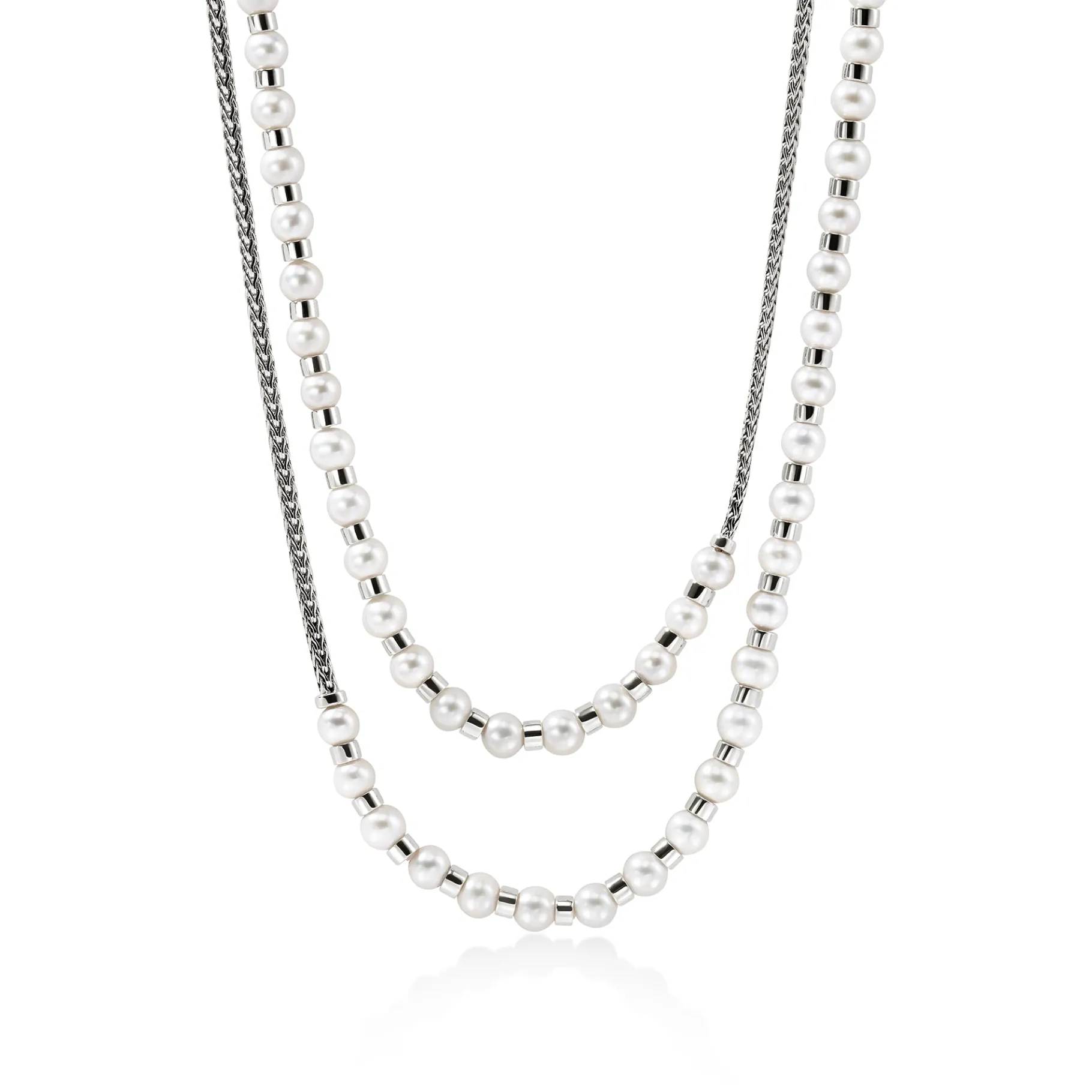 Women John Hardy JH Essential Pearl Wrap Necklace, Sterling Silver, 2.5MM