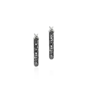 Women John Hardy JH Essentials Hoop Earring, Sterling Silver, Black Sand Diamond Pavé, 18MM
