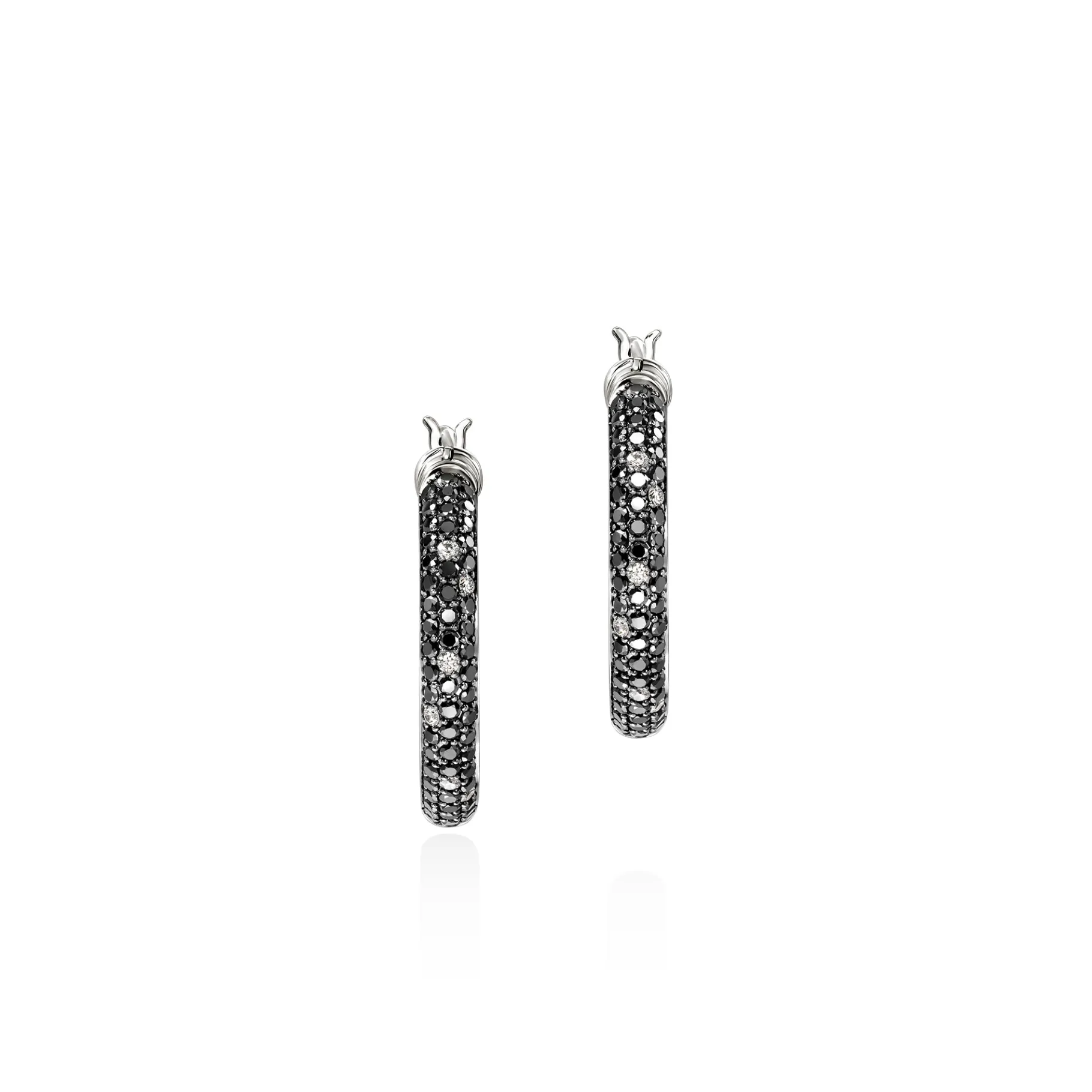 Women John Hardy JH Essentials Hoop Earring, Sterling Silver, Black Sand Diamond Pavé, 18MM