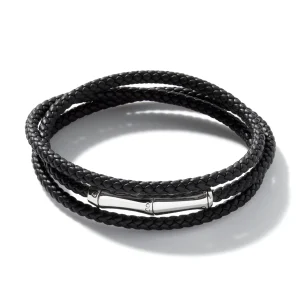 John Hardy Leather Bamboo Triple Wrap, Sterling Silver
