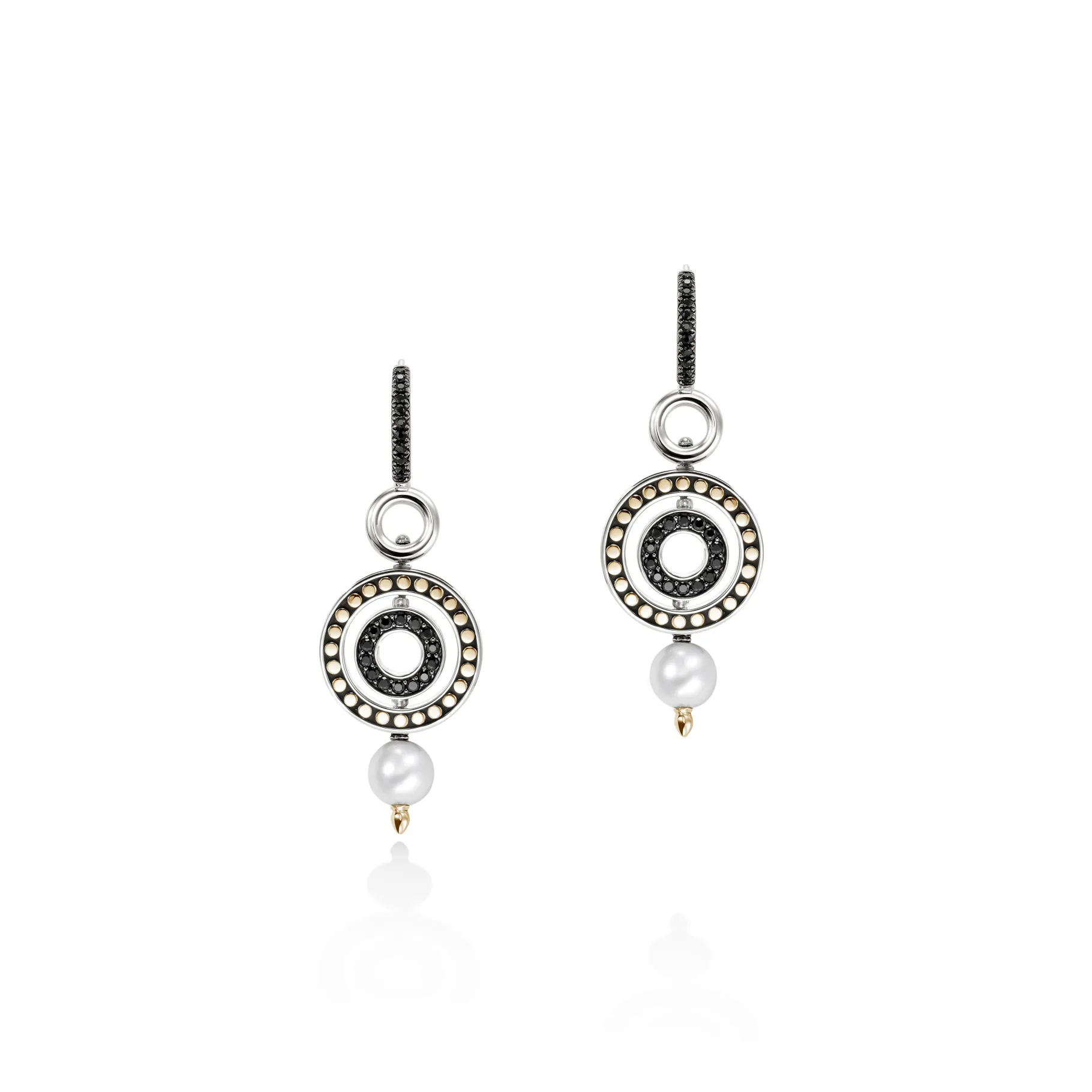 Women John Hardy Moon Door Earrings, Gold, Silver, Pavé, Pearl
