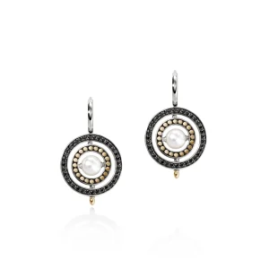 Women John Hardy Moon Door Earrings, Gold, Silver, Pavé, Pearl