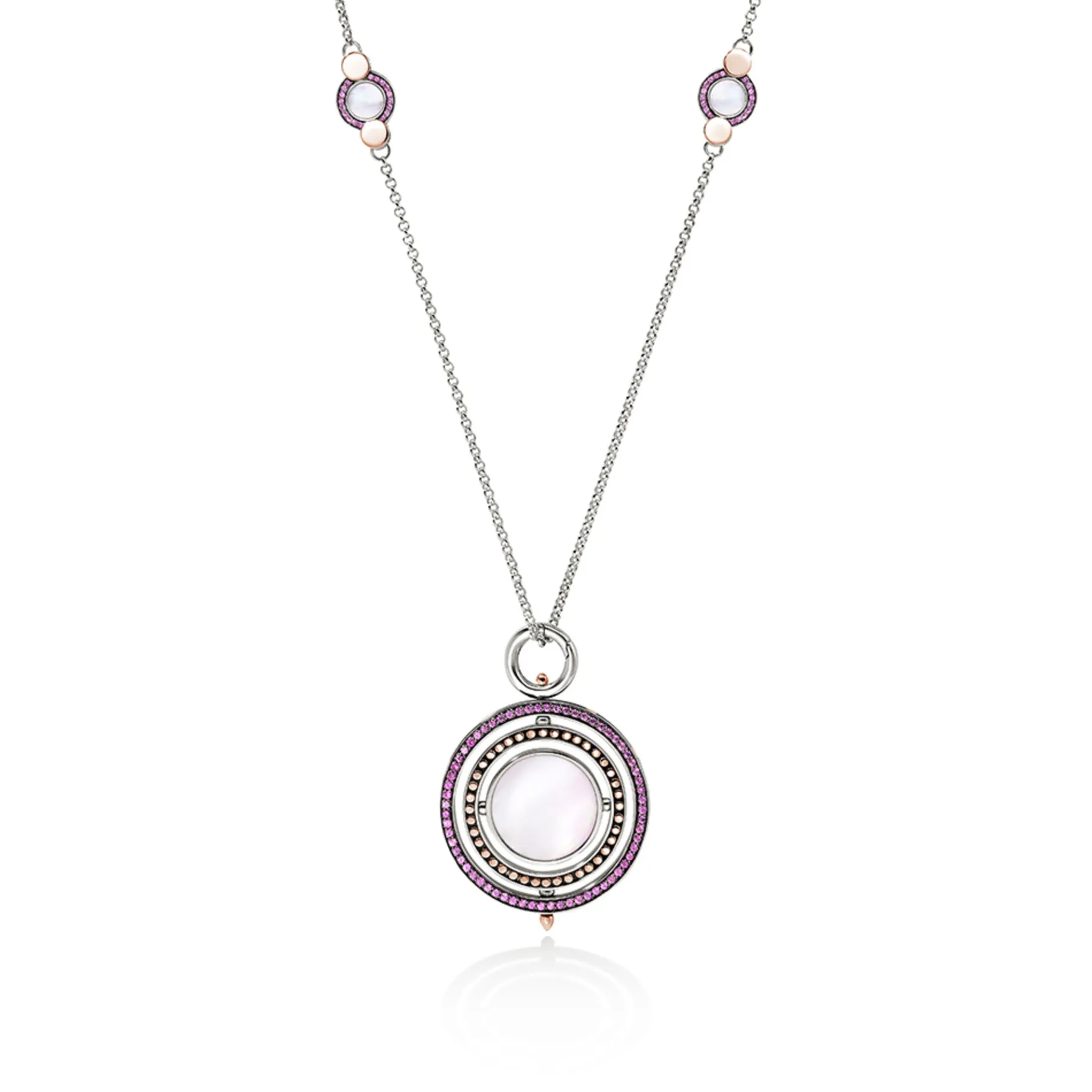 Women John Hardy Moon Door Necklace, Silver, Rose Gold, Pavé, Pearl
