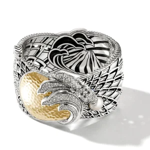 Women John Hardy Naga Bangle, Silver, Gold, Diamonds, Pearl