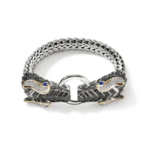 Women John Hardy Naga Bracelet, Gold, Silver, Diamonds, 10.5MM