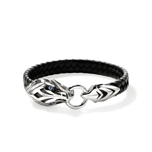 John Hardy Naga Bracelet, Leather, Sterling Silver, Blue Sapphire, 10MM