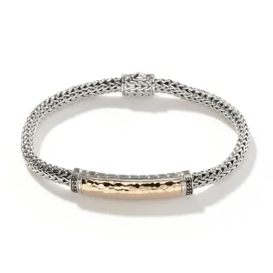 Women John Hardy Palu ID Bracelet, Silver, Gold, Pavé, 5MM