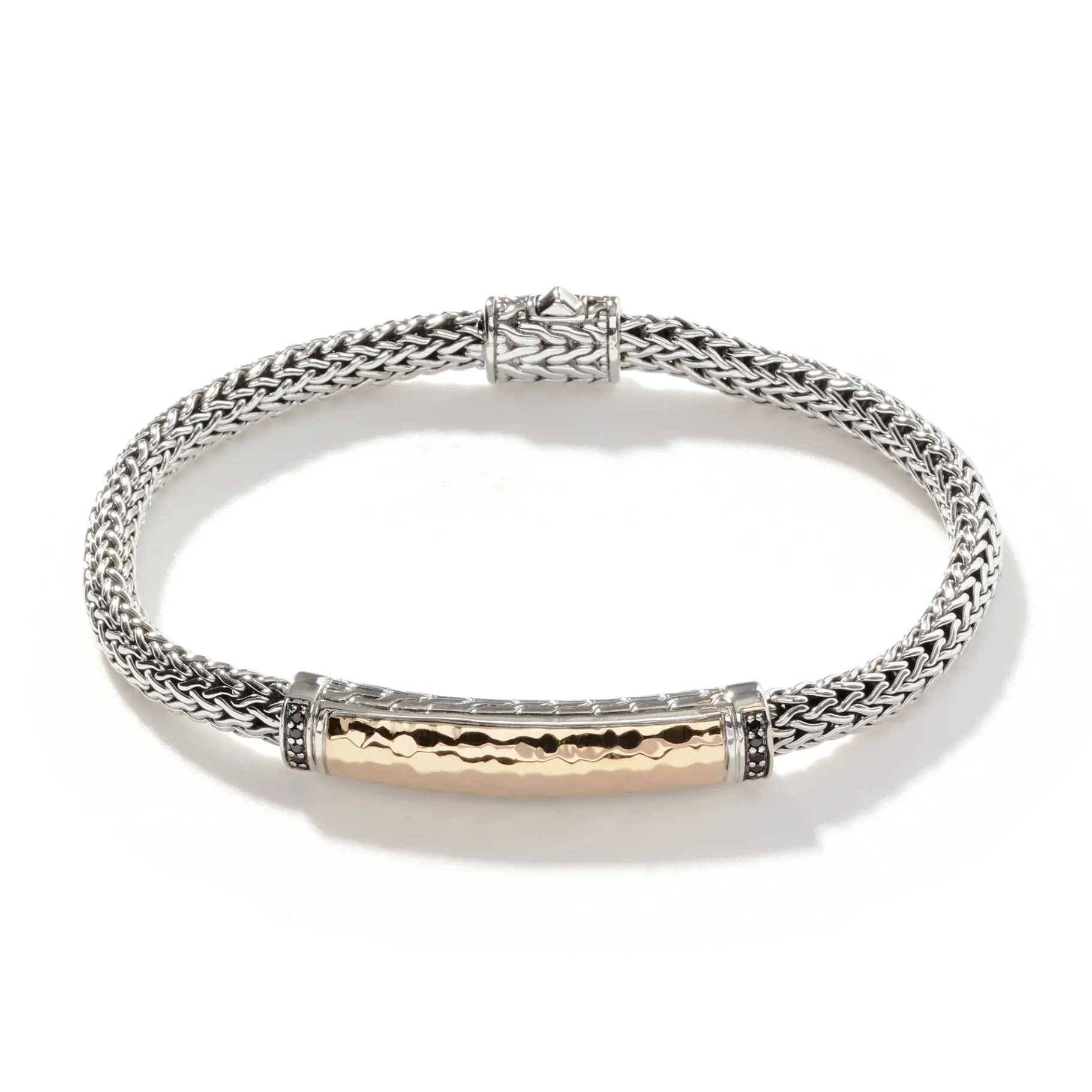 Women John Hardy Palu ID Bracelet, Silver, Gold, Pavé, 5MM