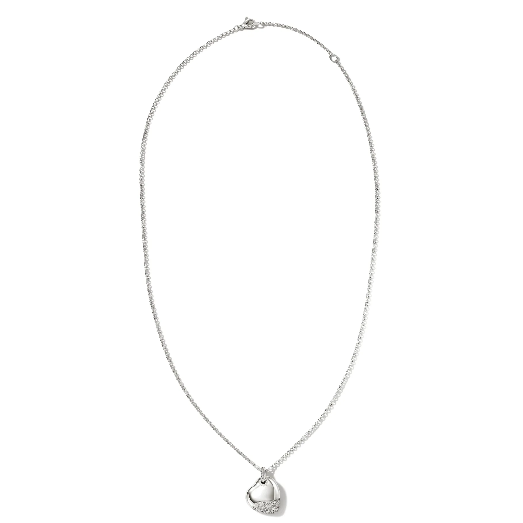 Women John Hardy Pebble Heart Necklace, Silver, Diamonds, Large