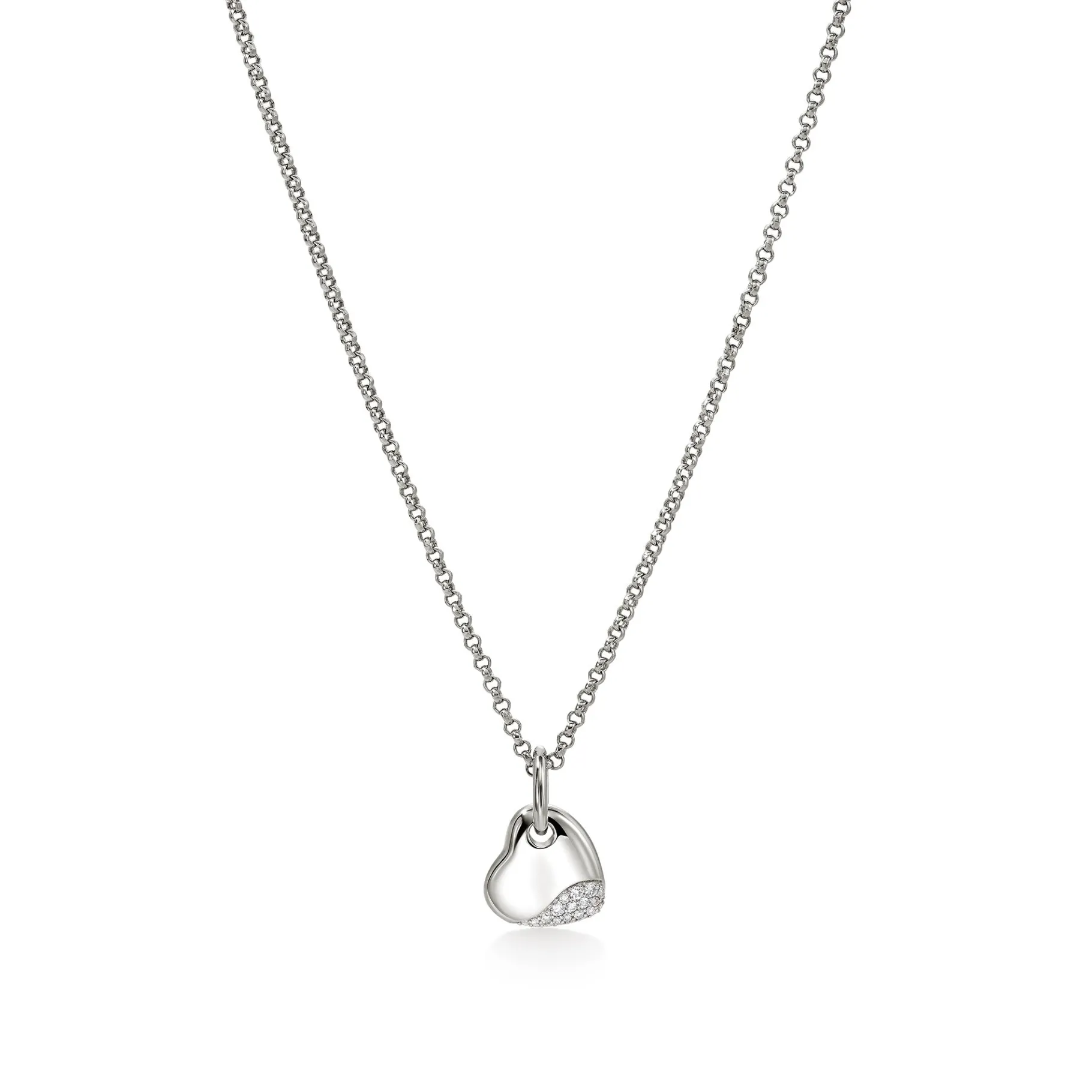 Women John Hardy Pebble Heart Necklace, Silver, Diamonds, Small