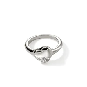 Women John Hardy Pebble Heart Ring, Sterling Silver, Diamonds